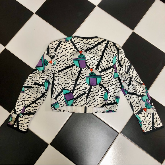 Vintage 80s Louis Feraud Multicolored Memphis Pattern Multicolor Blazer Jacket 6 - Picture 11 of 15